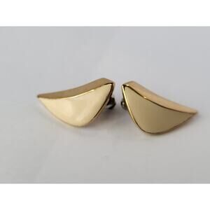 Vintage Monet Pierced Earrings Chevron Shape Cream Gold